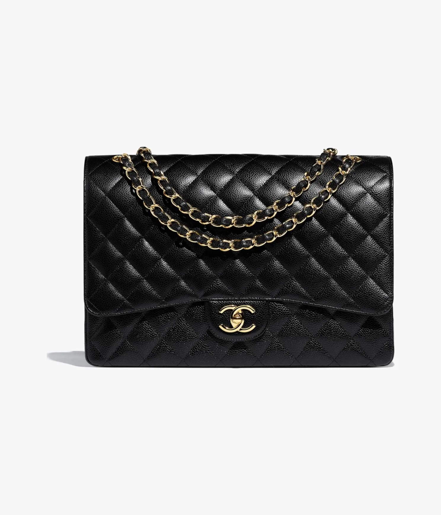 896a9ab8dd9446dfac164234fbfc5a8c.webp CHANEL / MAXI CLASSIC HANDBAG Grained Calfskin & Gold-Tone Metal Black - Image 1
