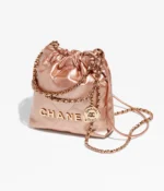 CHANEL / CHANEL 22 MINI HANDBAG Metallic Calfskin & Pink Gold-Tone Metal Copper Metallic Calfskin & Pink Gold-Tone Metal Copper - Image 4
