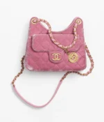 CHANEL / SMALL HOBO BAG Velvet & Gold-Tone Metal Pink Ref.  AS4323 B13815 NQ948
