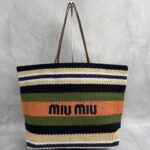 Miumiu Lafi straw braided cotton thread woven tote bag