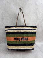 Miumiu Lafi straw braided cotton thread woven tote bag