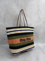 Miumiu Lafi straw braided cotton thread woven tote bag - Image 2