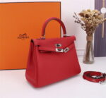 Hermès Kelly  Calf Sliver hardware Red size: 25cm - Image 6