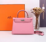 Hermès Kelly  Calf Sliver hardware Sakura Pink size: 25