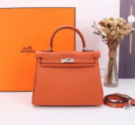 Hermès Kelly  Calf Sliver hardware Orange size: 25cm