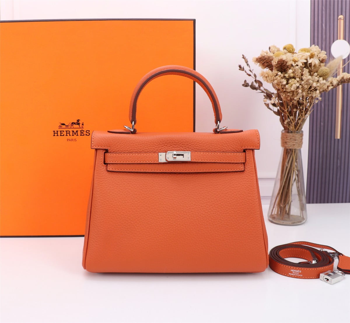 a1670482226323_5463.jpg Hermès Kelly Calf Sliver hardware Orange size: 25cm - Image 1