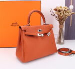 Hermès Kelly  Calf Sliver hardware Orange size: 25cm - Image 4