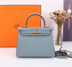 Hermès Kelly  Calf Gold hardware Linen blue size: 25cm