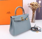 Hermès Kelly  Calf Gold hardware Linen blue size: 25cm - Image 4