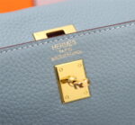 Hermès Kelly  Calf Gold hardware Linen blue size: 25cm - Image 9