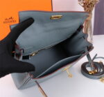 Hermès Kelly  Calf Gold hardware Linen blue size: 25cm - Image 10