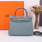 Hermès Kelly  Calf Sliver hardware Linen blue size: 25cm