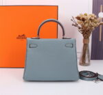 Hermès Kelly  Calf Sliver hardware Linen blue size: 25cm - Image 4