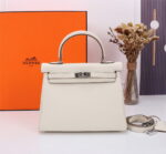 Hermès Kelly  Calf Sliver hardware Milkshake white size: 25cm