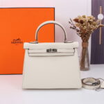 Hermès Kelly  Calf Sliver hardware Milkshake white size: 25cm