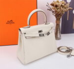 Hermès Kelly  Calf Sliver hardware Milkshake white size: 25cm - Image 7