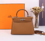 Hermès Kelly Calf Sliver hardware Golden brown size: 25