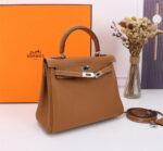 Hermès Kelly Calf Sliver hardware Golden brown size: 25 - Image 3