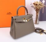 Hermès Kelly Calf Gold hardware Elephant grey size: 25cm - Image 6
