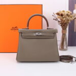 Hermès Kelly  Calf Sliver hardware Elephant grey size: 25