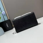 YSL Kat crocodile chain strap shoulder bag with sliver hardware 7219 black size: 20*14*5cm/24*15*6cm - Image 3