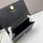 YSL Kat crocodile chain strap shoulder bag with gold hardware 7219 black size: 20*14*5cm/24*15*6cm - Image 8