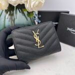 YSL Kat caviar Short round zip wallet 1890 black size: 12*10*3CM - Image 10