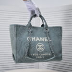 Chanel new beach bag denim bag Blue with little wallet size: 48*38*30*14cm - Image 2