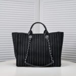 Chanel new beach bag denim bag Black with little wallet size: 48*38*30*14cm - Image 4