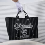 Chanel new beach bag denim bag Black with little wallet size: 48*38*30*14cm - Image 2