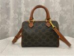 CELINE Leather Boston bag TRIOMPHE CANVAS yellowish-brown 3116 Size:19.5*14*7.5 cm