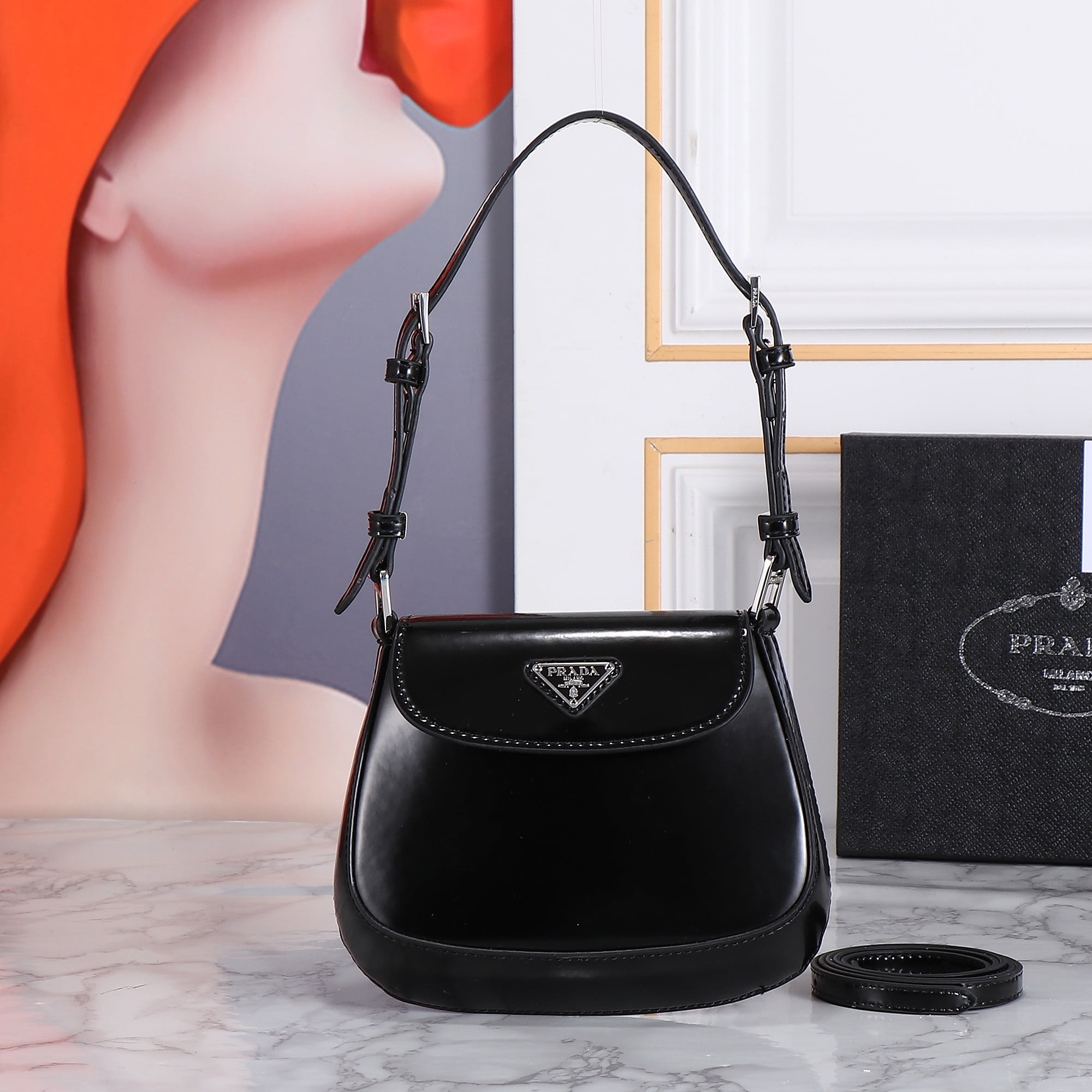 a1694487891307_2104.jpg Prada hobo cleo Patent leather 611 black size:22*13cm - Image 1