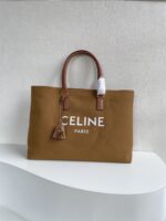 CELINE horizontal printed canvas and calfskin handbag brown Size: 44*32*16cm