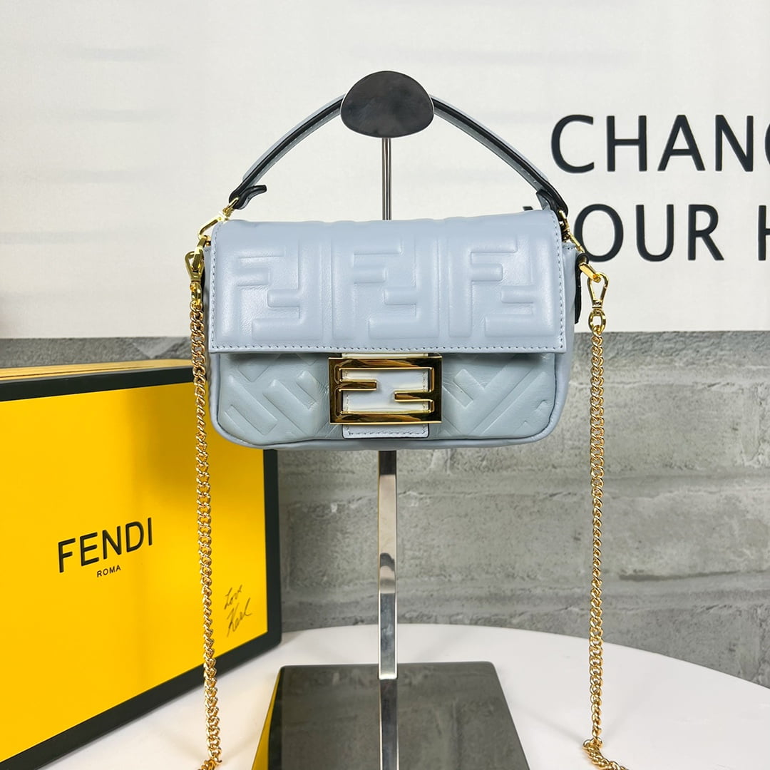 i1664120289_3420_0.jpg FENDI BAGUETTE Mini Chain Strap Light Blue Handbag Size: 4*18*11cm - Image 1