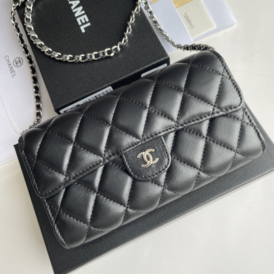 i1675842101_6775_0.jpg Chanel chain crossbody bag Cowhide with diamond lattice sliver hardware black A50076 size: 18*10.5*3.5cm - Image 1