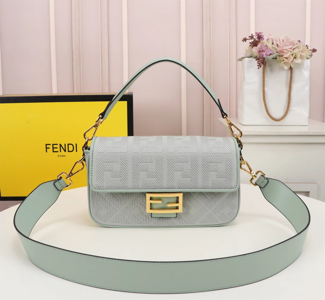 i1681450235_9016_0.jpg FENDI Baguette F embroidery Light Green shoulderbag F2029 Size: 26*5*15CM - Image 1