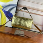 FENDI BAGUETTE Embossed design Gold Handbag F0191 Size: 26x5x15cm - Image 3