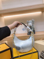 FENDI Patent leather half moon bag Sliver and gold with chain strap - Image 4