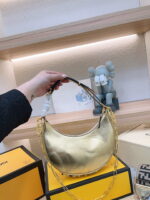 FENDI Patent leather half moon bag Sliver and gold with chain strap