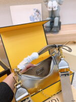 FENDI Patent leather half moon bag Sliver and gold with chain strap - Image 5