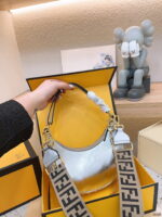 FENDI Patent leather half moon bag Sliver and gold with chain strap - Image 7