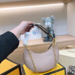 FENDI Patent leather half moon bag Light Pink with chain strap