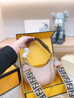 FENDI Patent leather half moon bag Light Pink with chain strap - Image 7