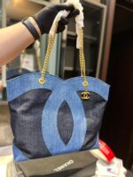 Chanel ramie cotton denim shopping bag beach bag size: 33* 32cm