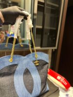 Chanel ramie cotton denim shopping bag beach bag size: 33* 32cm - Image 7