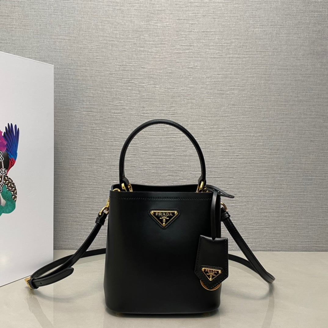 i1691423846_9893_0.jpg Prada Panier Plain cowhide Bucket bag black size: 15*16*9.5cm - Image 1