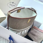 CELINE Mini jacquard stripe fabric cow leather bucket bag with little wallet Size:23*25*23CM - Image 4