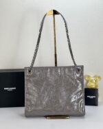 YSL NIKI Wrinkled retro oil wax skin Shoulder and backbody tote bag grey 577999 size: 33*27*11.5 cm - Image 5