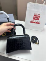 Balenciaga hourglass crocodile with gold buckle size S: 19*8*21cm  L: 23x10x24cm - Image 8